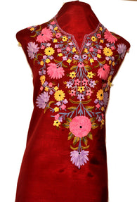 Pure Silk Suit Length - Red - KatraBAZAAR